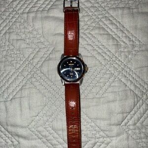 Seiko Blue Dial Watch with Brown Leather Strap